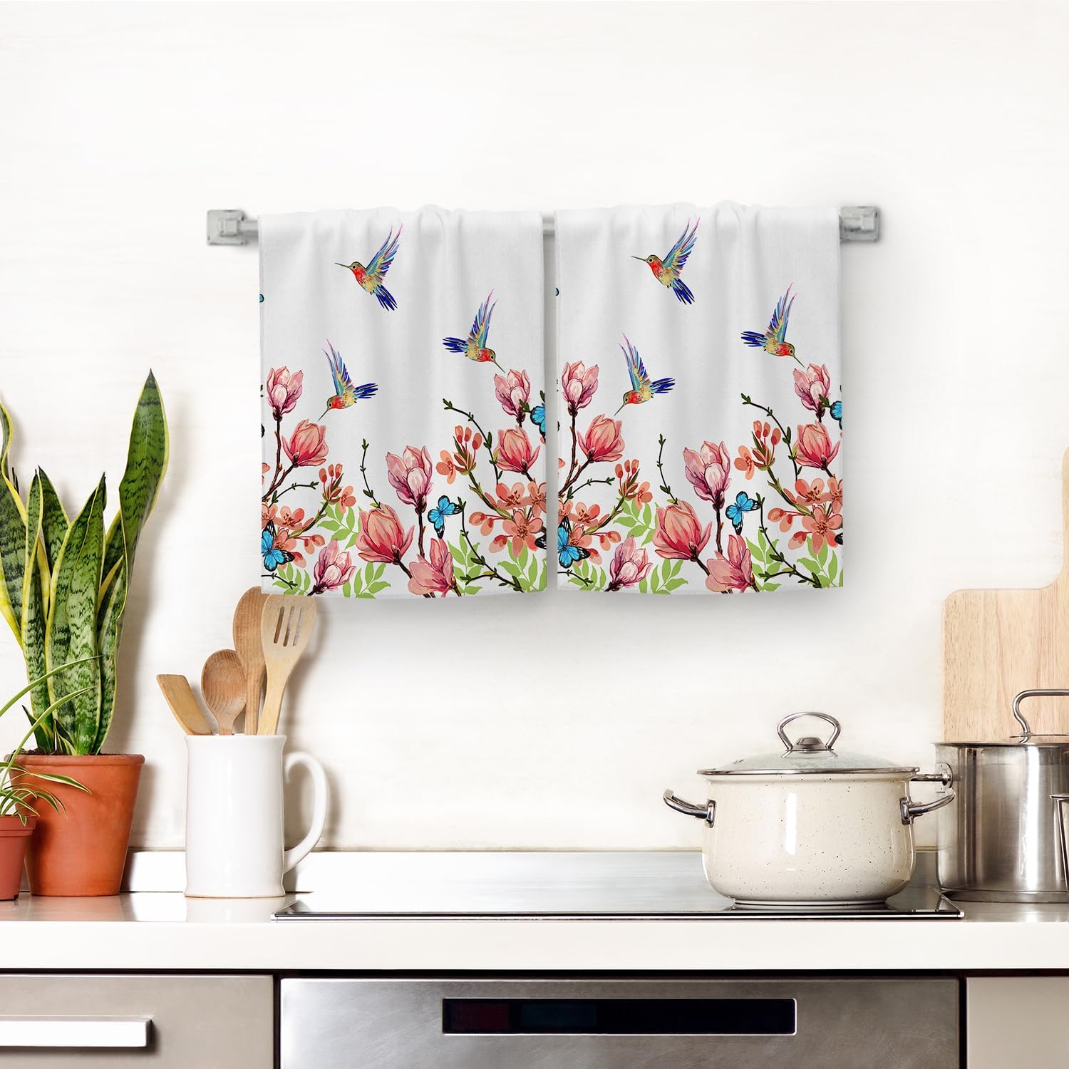 Flower Hummingbird Kitchen Towels Decorative Set of 2, Soft Absorbent Dish Towels Hand Towels for Kitchen Farmhouse Spring Summer Home Decorations Gifts for Hummingbird Lovers - Image 6
