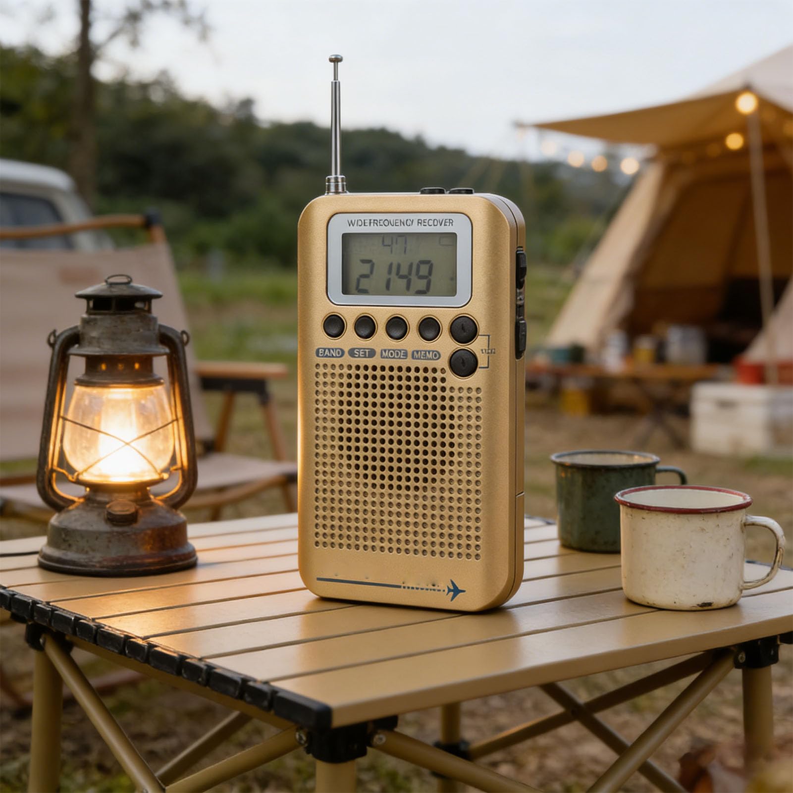 Receptor de Radio de Banda Aérea Banda Completa Am FM SW CB VHF Radio de Aviación Portátil con Pantalla LCD, Antena de Largo Alcance, Batería Recargable, Escáner Portátil para (Gold)
