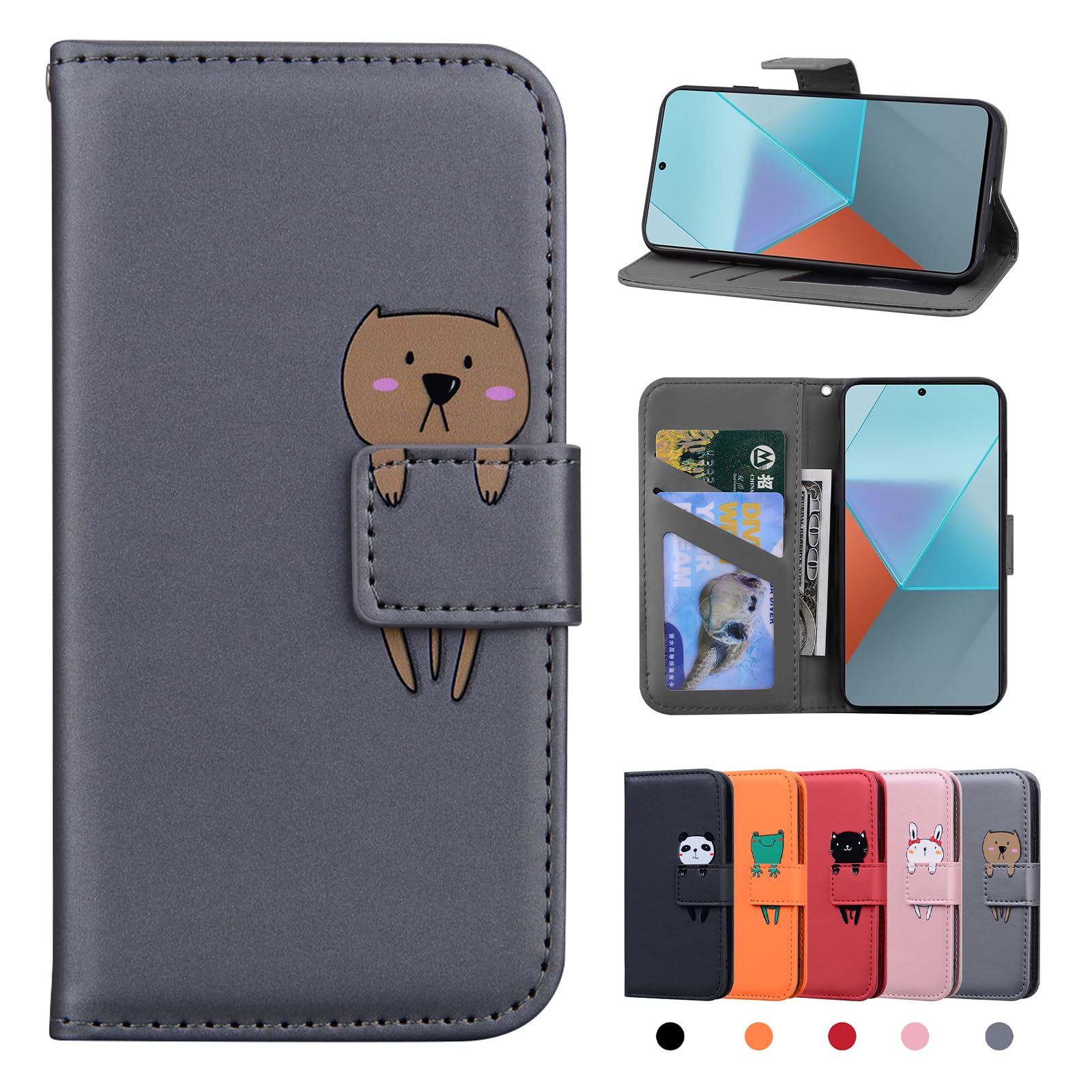 Rostsant Xiaomi Redmi Note 13 Pro 5G Case Cover Skin Feel PU Leather Case Redmi Note 13 Pro 5G Magnetic Closure Protective Wallet Flip Cover Stand Protective Case for Xiaomi Note 13 Pro Gray Bear