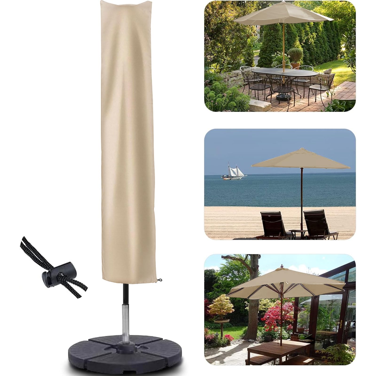 RICHIE Garden Parasol Cover Patio Umbrella Covers for Parasol Fits 2 to 3m Diameter Parasols 153x30x30cm Waterproof Tear Resistant 600D Oxford PVC Coating with Drawstring Cord at Bottom - Image 2