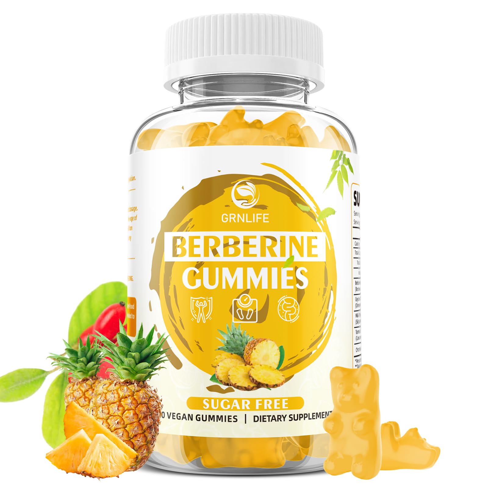 Berberine Gummies with Ceylon Cinnamon High Potency Berberine HCL Supplement for Immune and Metabolism Support, Sugar Free, Pineapple Flavor - 60 Count Pineapple 60 Count (Pack of 1)