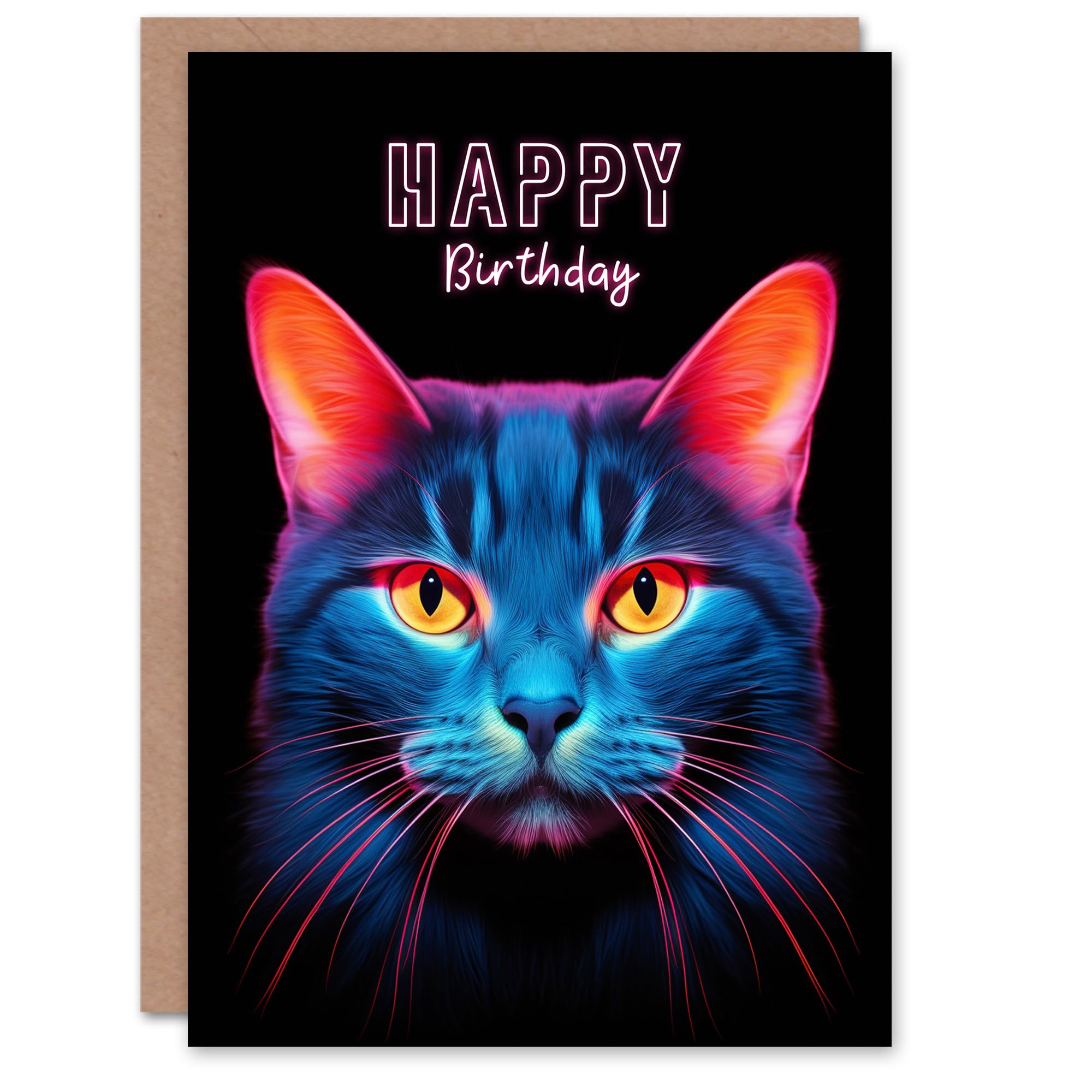Artery8 Birthday Greeting Card Black Neon Cat Lover Design For Him Her
