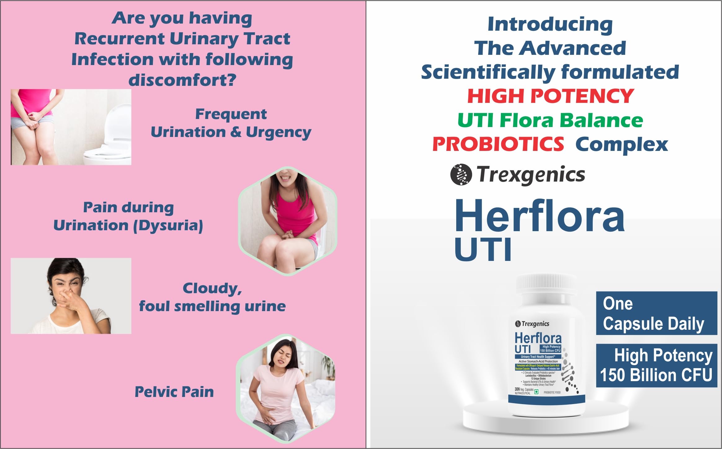 Trexgenics HERFLORA-UTI Probiotics 150 Billion CFU Urinary Tract Health Support Delayed release stomach acid protection capsules (30 Veg Capsules)) — Amazon image 3