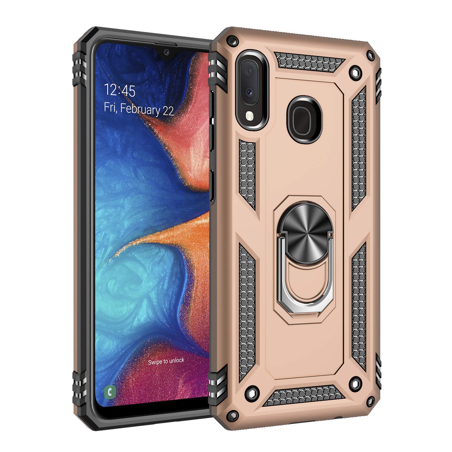 SORAKA Case for Samsung Galaxy A20e with Ring Holder Armor Case Samsung Galaxy A20e Case Soft TPU Bumper Hard PC Back Cover with Metal Plate for Magnetic Phone Car Mount Gold