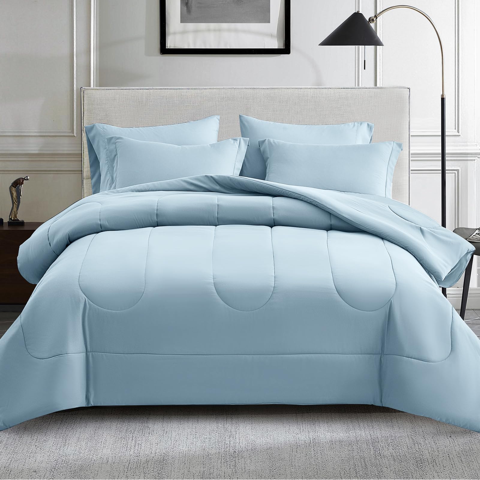 maple&stone full size comforter set 7 pieces bed in a bag - down alternative bed set with sheets, pillowcases & shams, soft reversible duvet insert, aqua blue