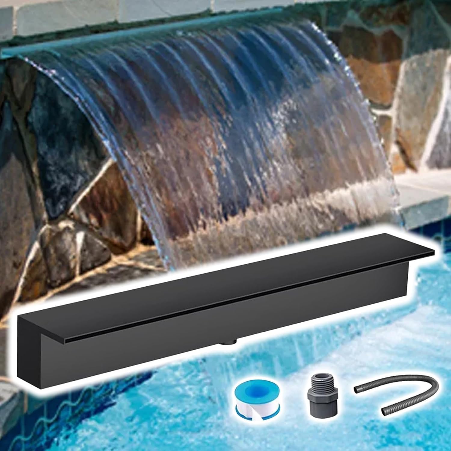 Kit per laghetto da 137,2 cm, per giardino ed esterno, kit completo per stagni interni ed esterni, design nero resistente, migliora le caratteristiche dell'acqua