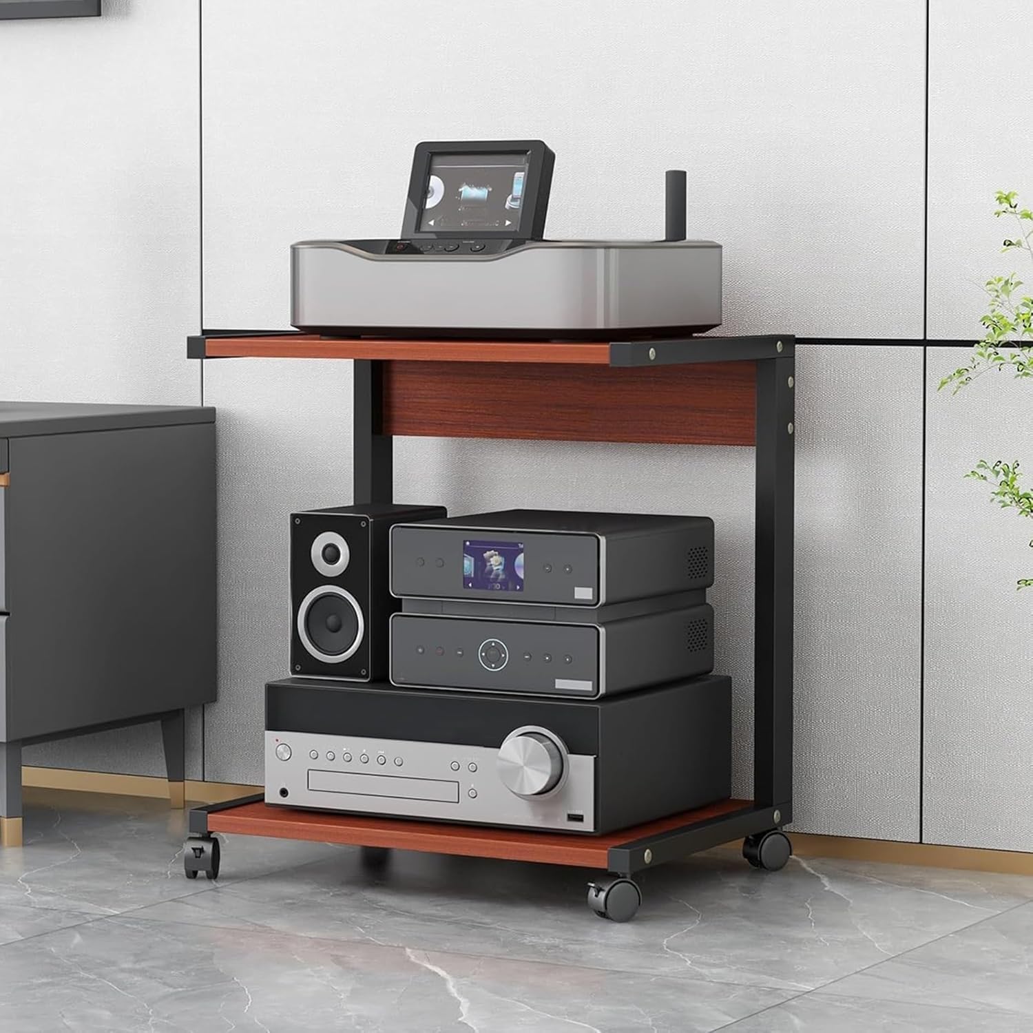 Stojak na sprzęt audio HiFi, 2-poziomowy stojak na sprzęt audio AV, półka na gramofon/konsolę do gier/DVD, drewniana szafka pod telewizor stereo, do salonów, pokojów gier i centrów rozrywki (natu