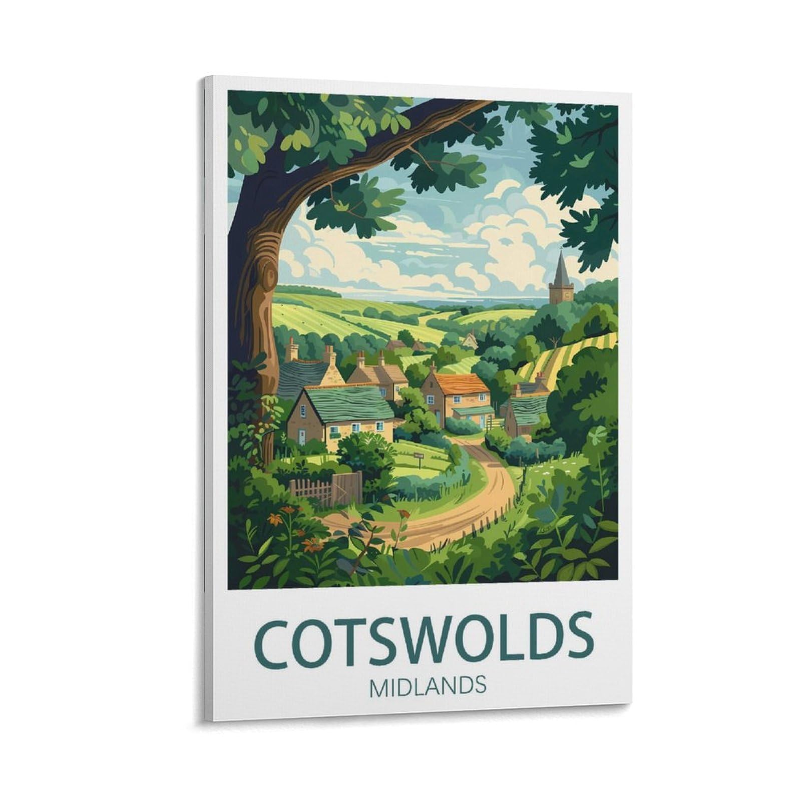 Lhjoiun Frame-Style Cotswolds Midlands Vintage Travel Poster Landscape 12X18inch(30X45cm) Art Canvas Print For Living Room Bedroom Home Decoration Modern Art
