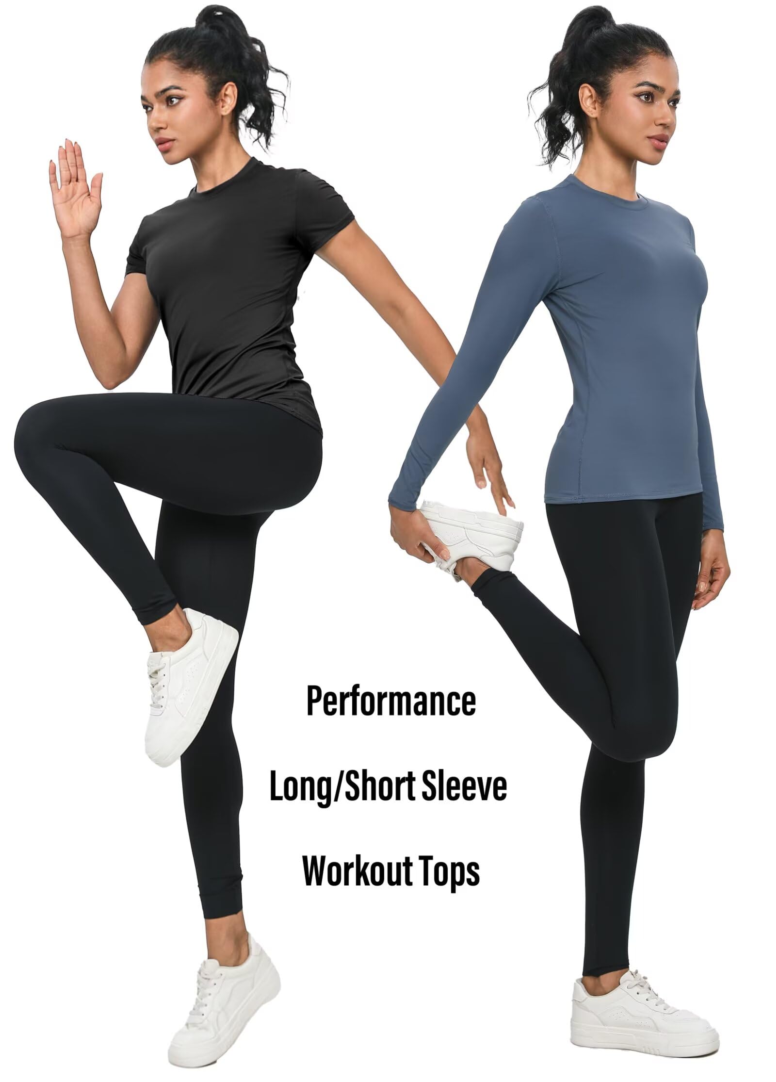NebuKinex 5-Pack Women's Compression Shirts Long & Short Sleeve Workout Tops Athletic Baselayer Quick Dry Gym Yoga Running T-Shirt SetA Small