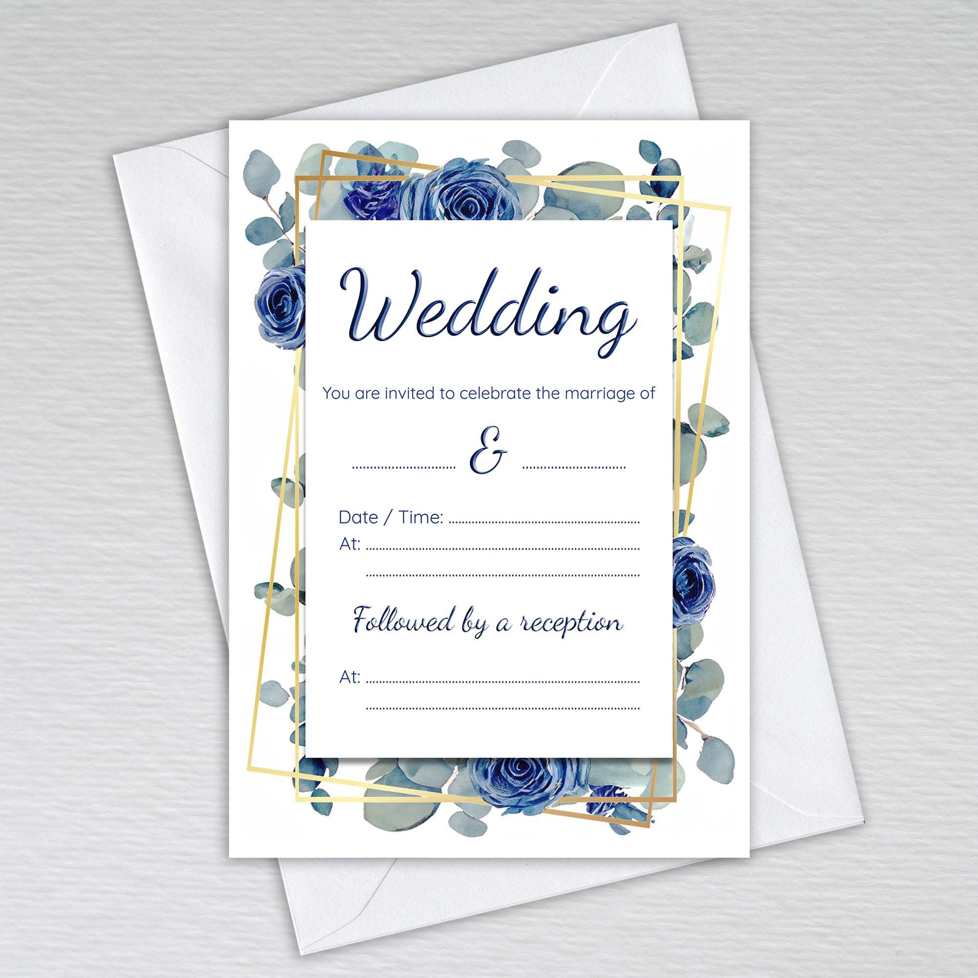 Webspectations Pack of Wedding Invitations with Envelopes: Navy Rose with Dusty Blue Eucalyptus Wedding Invites (Pack of 20 with Envelopes) โ image 1