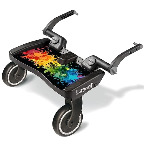 Lascal BuggyBoard Maxi - Tabla universal para cochecito, Rainbow Splash, se adapta al 95% de los cochecitos, incluyendo UPPAbaby, Baby Jogger,