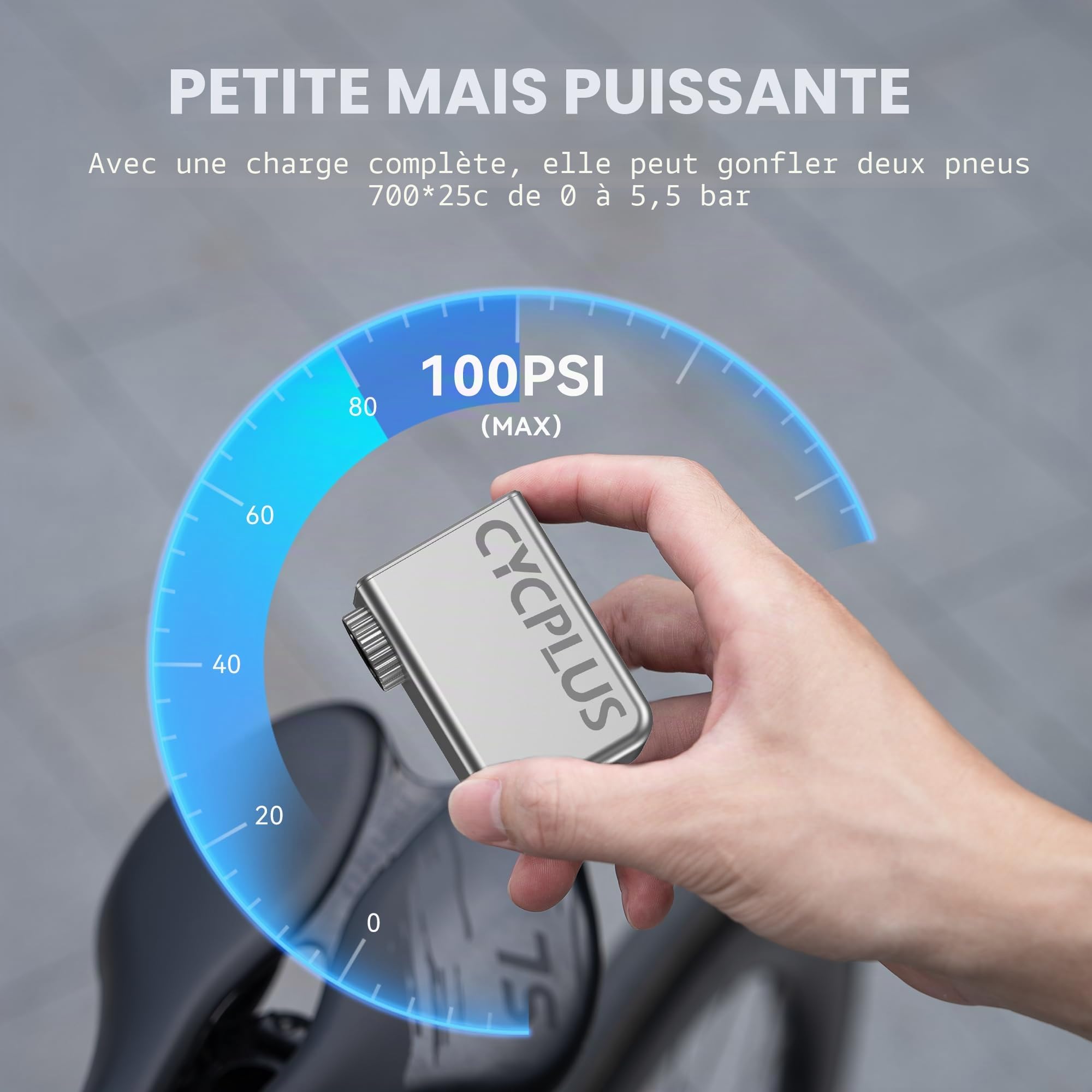 CYCPLUS Petite pompe à vélo portable ultra mini 100 PSI - Batterie rechargeable de type C - Sans affichage de pression - Lauréat du prix EUROBIKE 2023
