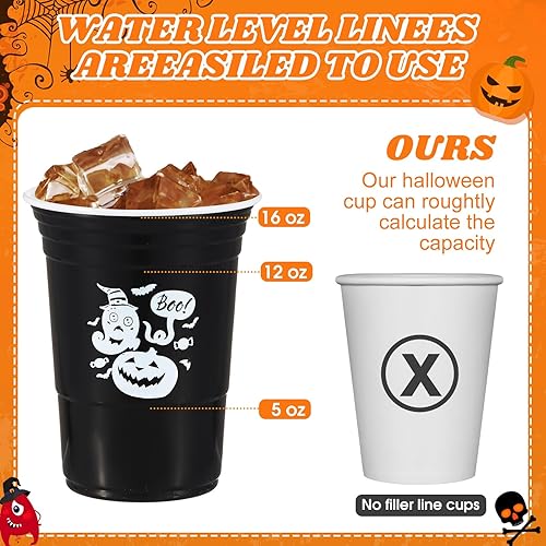 Miniatura 7 de 100 vasos de plástico de Halloween, 16 onzas, vasos desechables de Halloween, tazas de calabaza y bebidas frías para Halloween, suministros de