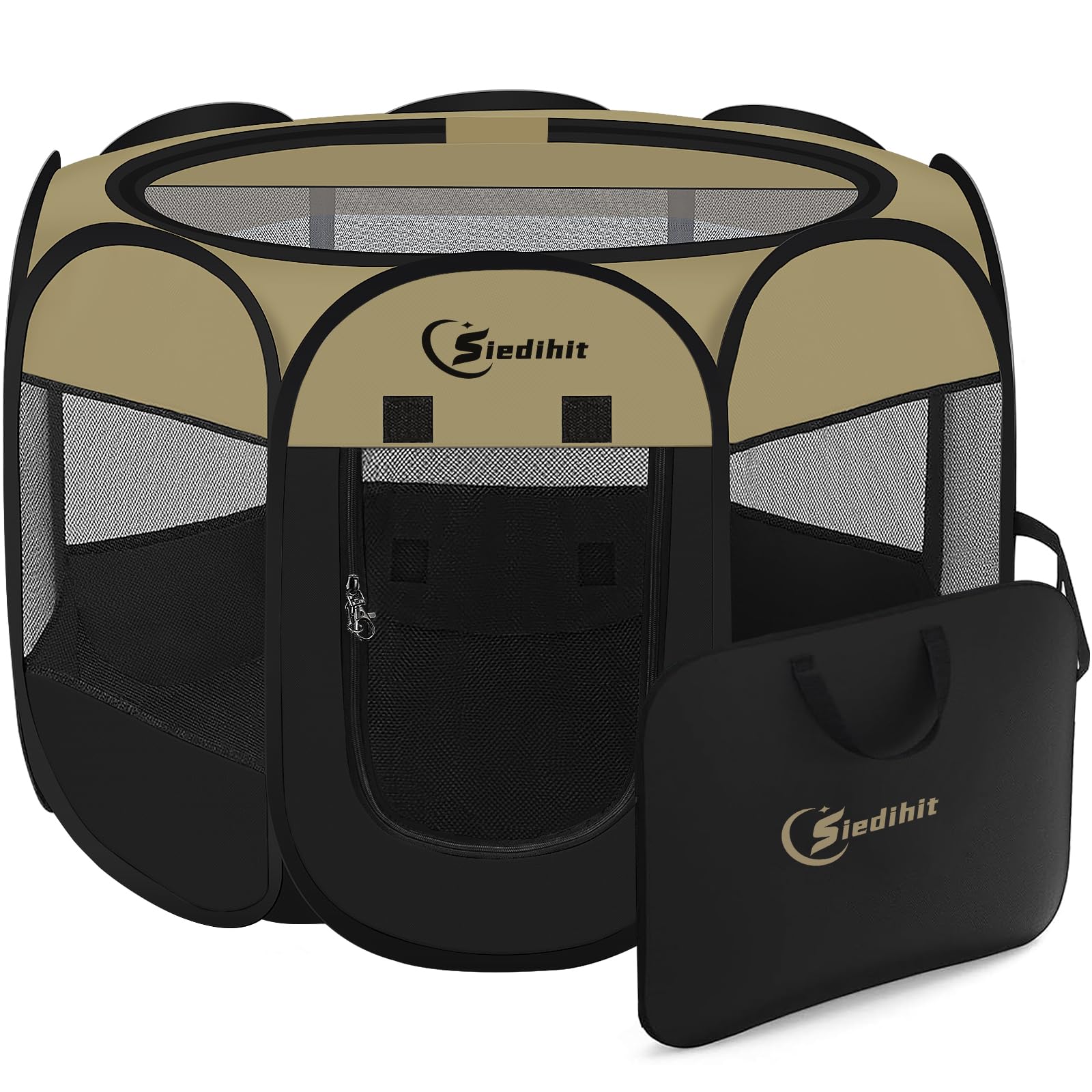 Siedihit Large Dog Puppy Pet Playpen Crate Tent Cage Black Khaki