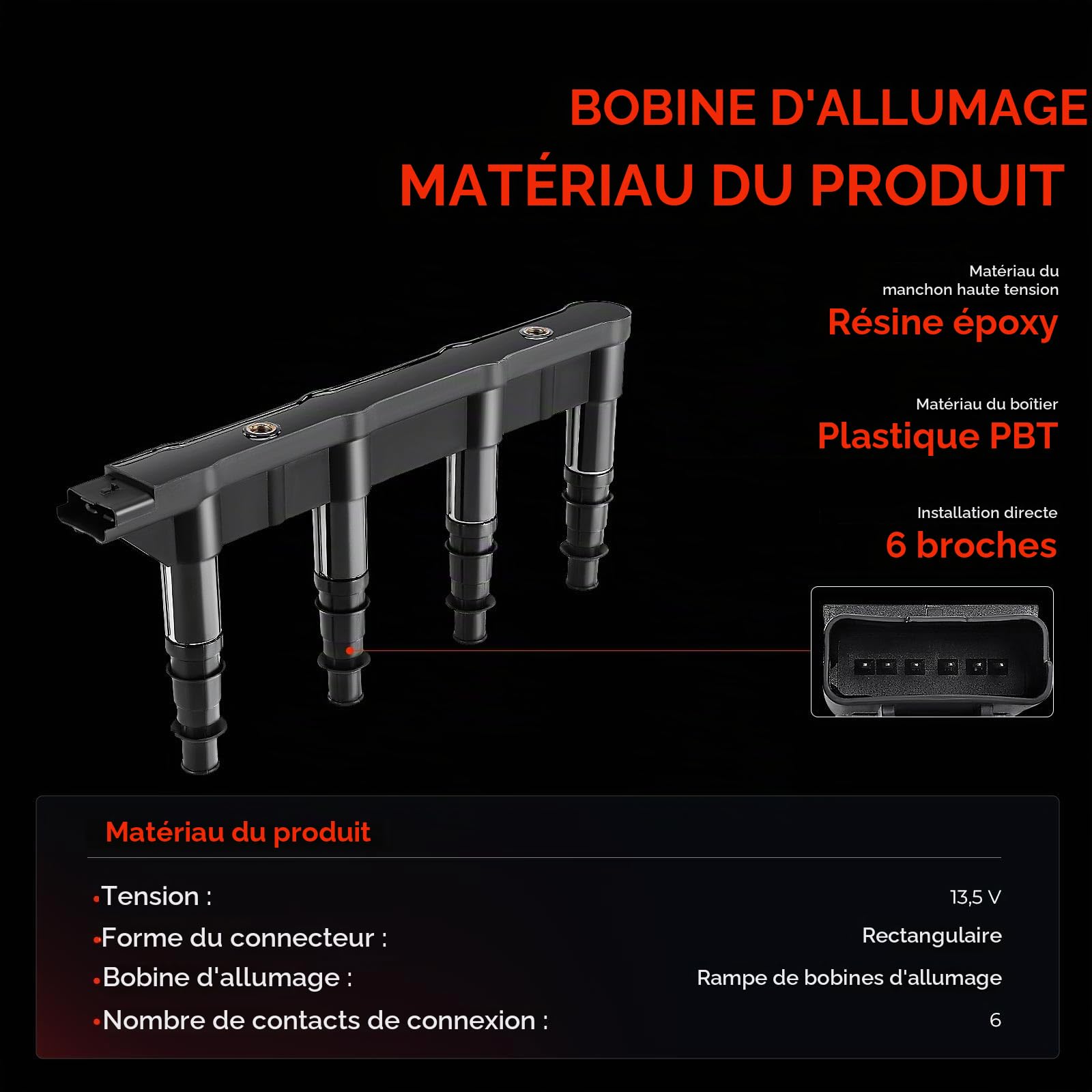 Frankberg 1 bobine d'allumage + 4 bougies d'allumage 6 broches 597085