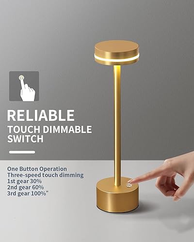 Miniatura 6 de PUSU Juego de 2 lámparas de mesa inalámbricas, funciona con pilas, lámpara de mesa portátil, luces de mesa de 3 niveles de brillo, control táctil,