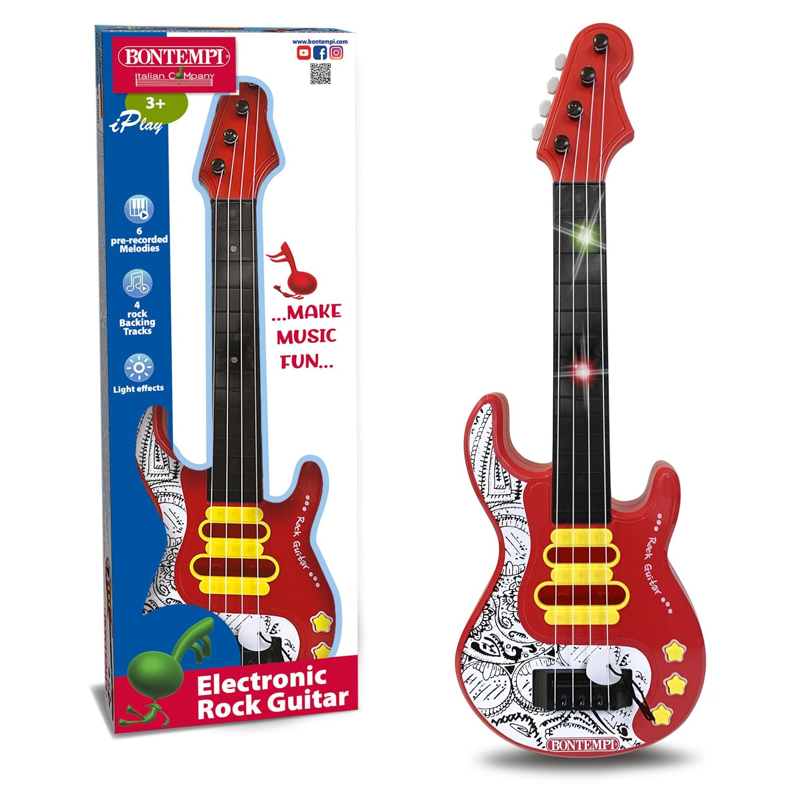 Bontempi ElectroGroove Electronic Bass Rock for Powerful Vibrations and Innovative Rhythms, Red with Patterns - Image 2