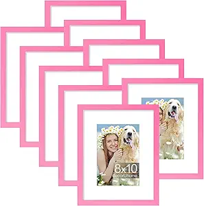 decorUhome 8x10 Picture Frame Set of 10, Display Photos 5x7 with Mat or 8x10 Unmatted for Picture Frames Collage Wall Decor, Pink