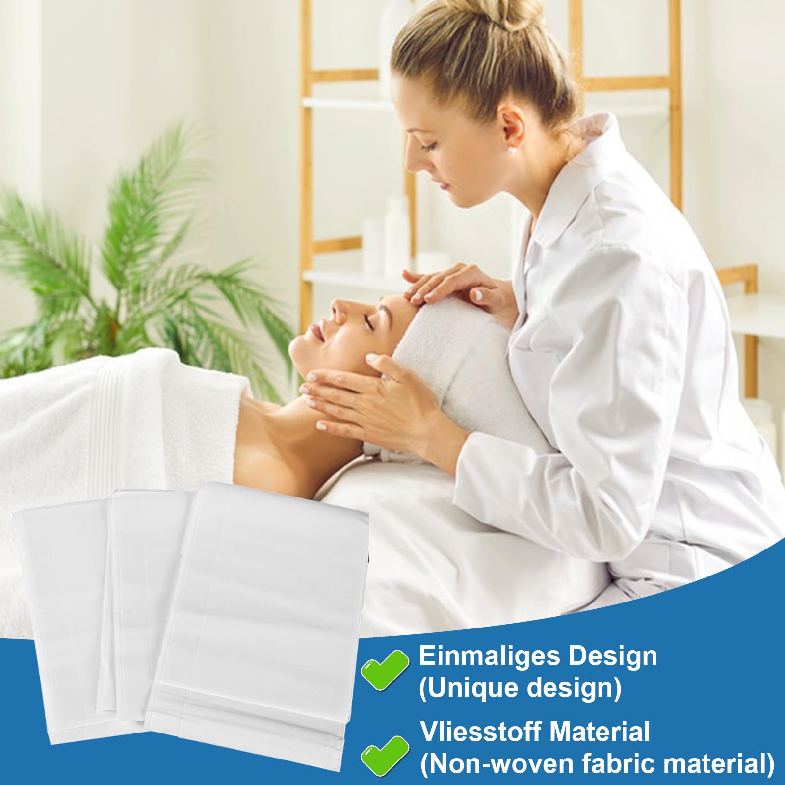 100 Stück Einweg Bettlaken, 100x200cm Einweg Massagetisch Bettlaken, Vliesstoff Spannbettlaken Massageliege, Einwegbettlaken für Schönheitssalon, Spa, Krankenhausbetten, Massage, Hotels(Weiß)