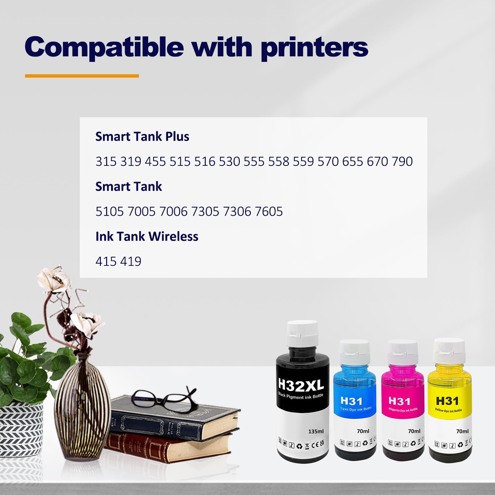 LAIPENG 31 32XL Inchiostro Compatibile con HP 31 32 XL per Smart Tank 315 319 455 515 516 530 555 558 559 570 655 670 790 5105 7005 7006 7305 7306 7605 415 419 Stampante Multipla (BK/C/M/Y)