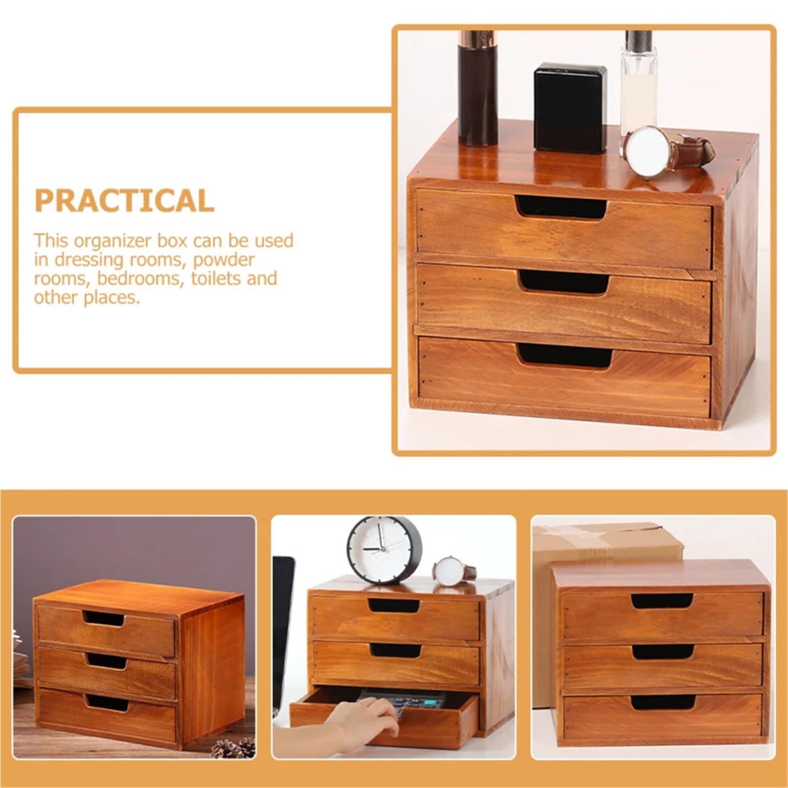 Scatola da Cucito in Legno 25x19x17.5cm 3-Tier Wood Sewing Box Sundries Storage
