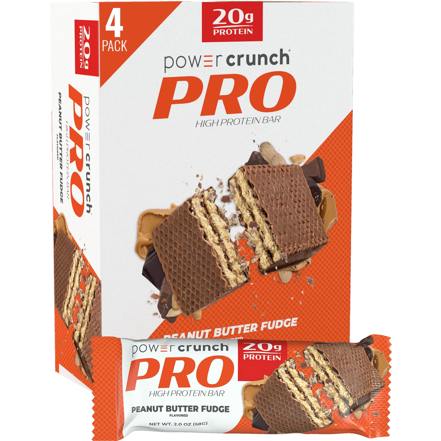 Power Crunch PRO Protein Wafer Bars, High Protein Snacks with Delicious Taste, Peanut Butter Fudge, 2.0 Ounce (4 Count) Power Crunch PRO Protein Wafer Bars, High Protein Snacks with Delicious Taste, Peanut Butter Fudge, 2.0 Ounce (4 Count)