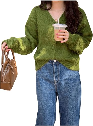GORGLITTER Women's Button Up Fuzzy Cardigan Trendy V Neck Oversized Fall Sweater