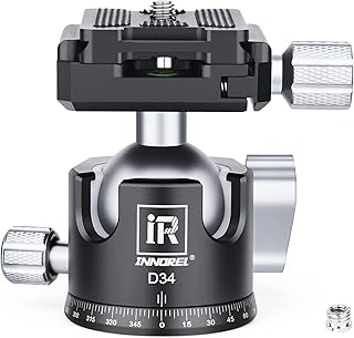 INNOREL D34 34mm Low Profile Tripod Ball Head Professional All Metal CNC Panoramic Camera Tripod Head for Monopod,DSLR Cameras,Camcorder,DV with 1/4" Arca Swiss Quick Release Plate Load 33lb/15kg