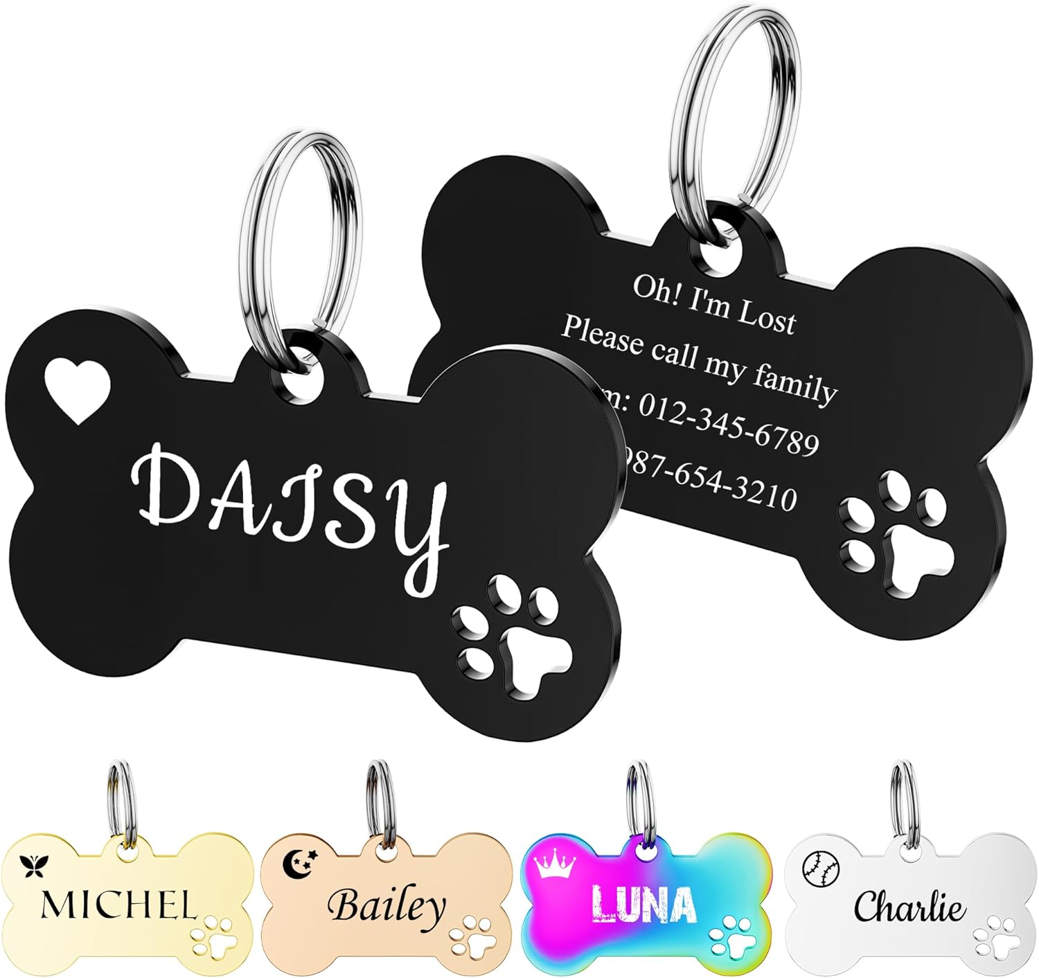 FAMIPAWS Pet ID Tag Dog Name Tags Personalized Dog Tags and