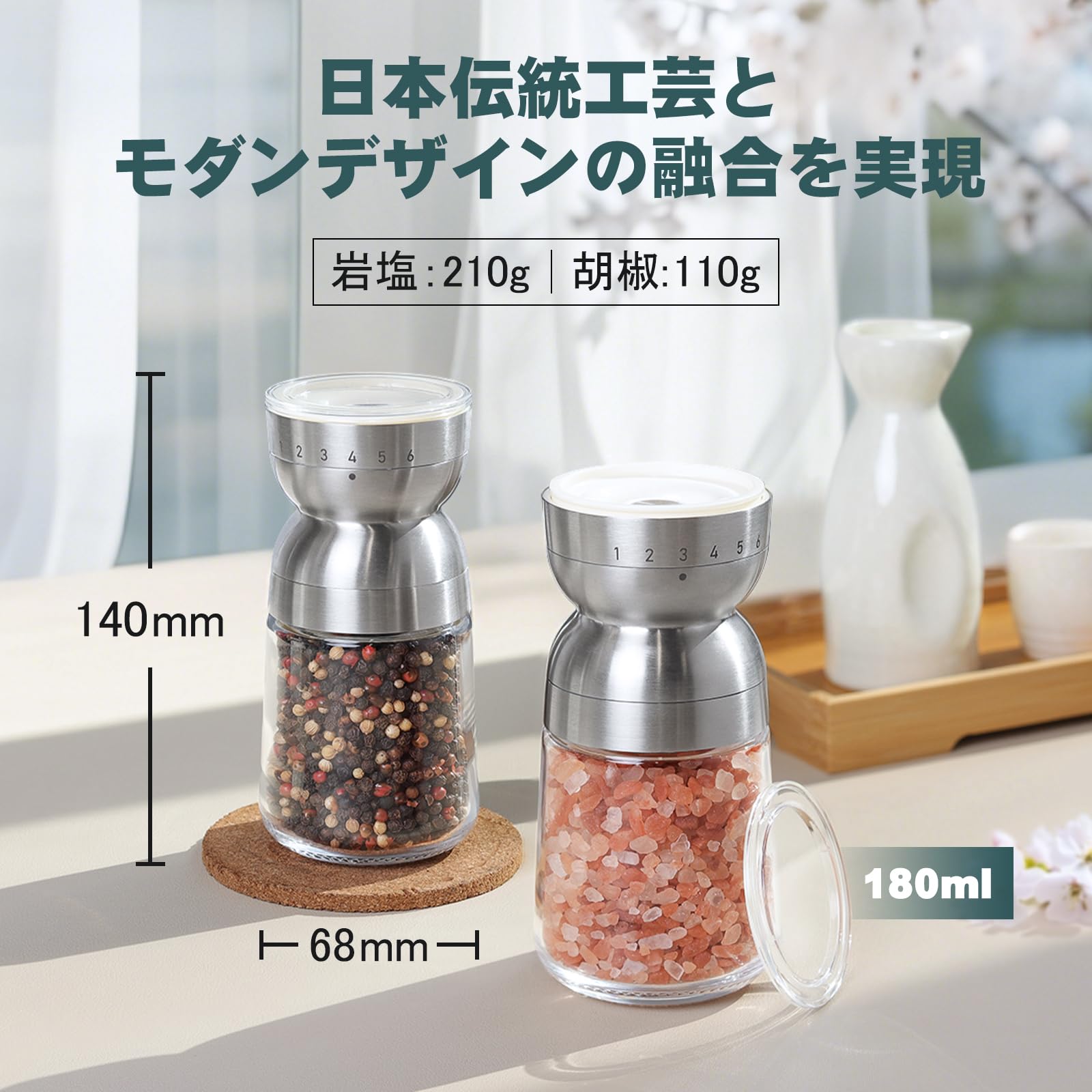 Amazon.co.jp: VKCHEF ペッパーミル 胡椒ミル 6度 外部調節 手動 和風