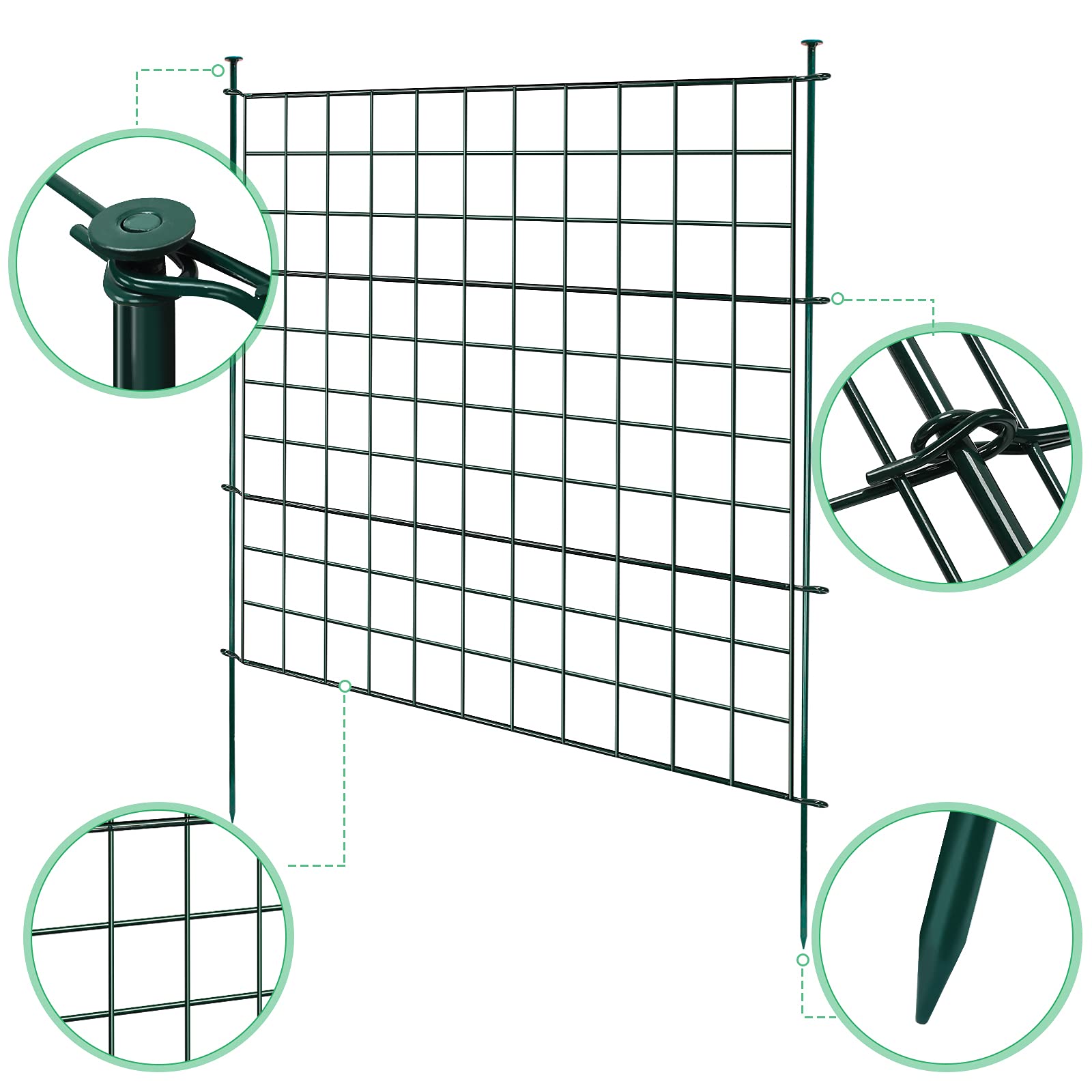 Teichzaun,Steckzaun,Gartenzaun Metall,Freigehege,Zaun,Gitterzaun,gehege kaninchen,zaun für hunde, Zaun Teich 11tlg 5 Zaunelemente und 6 Befestigungsstäben (Gerade)