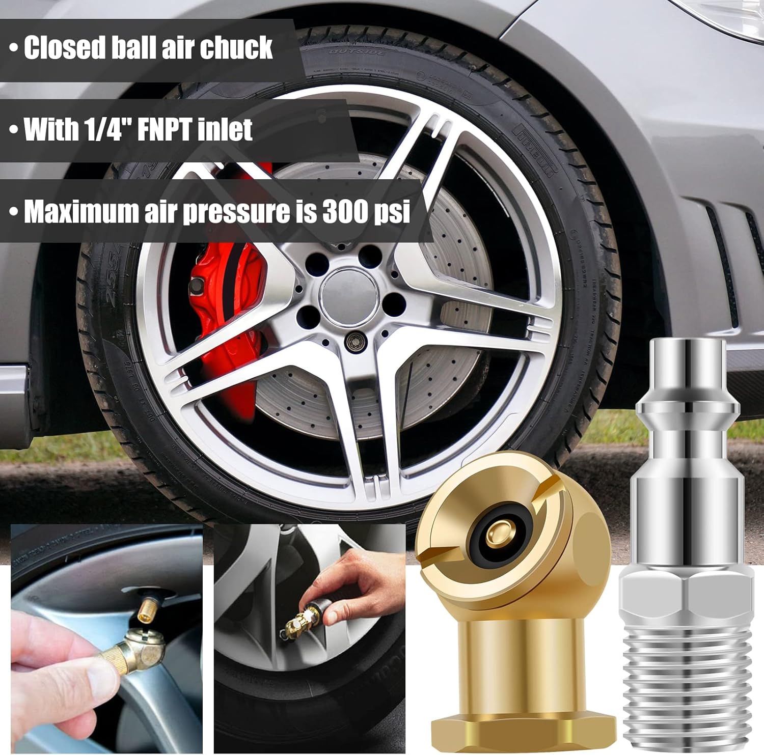 Ball Inflator Air Chuck Set Brass 1/4NPT Air Compressor Tire Inflator Attachment, Inflator Gauge Compressor Accessories for Car Truck Bicycle Motorcycle,2 Pack