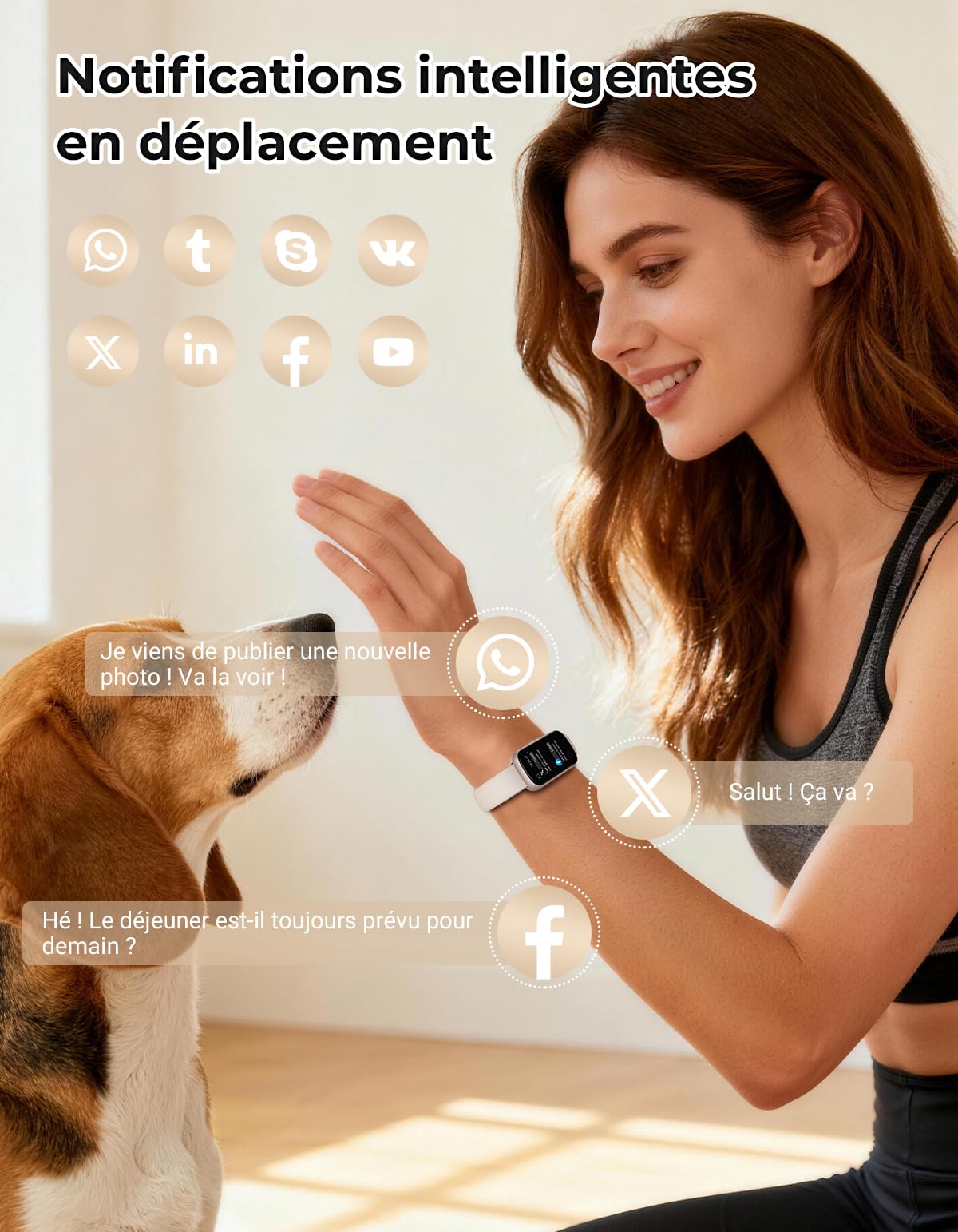 Montre Connectée Femme Homme - 3 Bracelets, 1,47'' Bracelet Connectée avec 24/7 Fréquence Cardiaque, SpO2/Sommeil, Mode Sport, Podomètre, Notification, Etanche 3ATM pour Android iOS, Or Rose/Stellaire