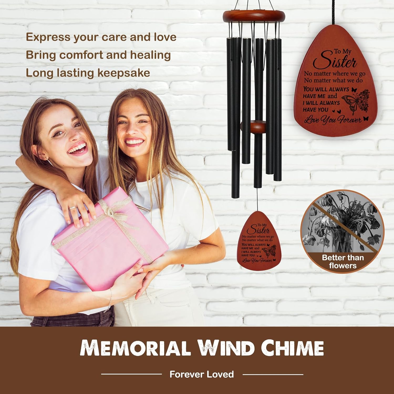 Fall Sister Birthday Wind Chimes Gifts for Sister, Thank You Gifts for Women Friends, Garden Decoration for Outside Patio Home or Garden Decor, Unique Christmas Valentine's Day Wind Chimes - Image 2