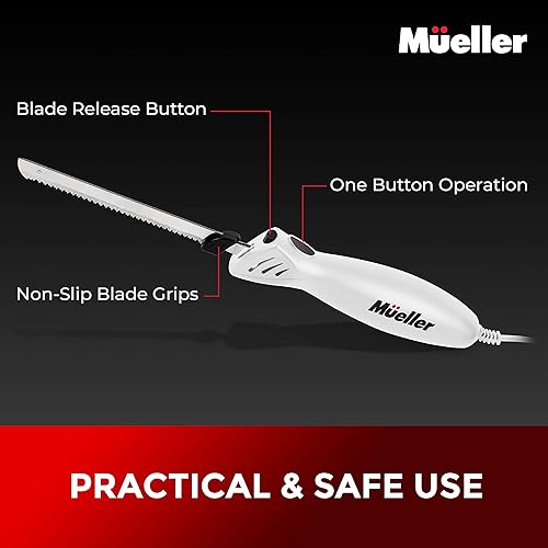 Miniatura 8 de Cuchillo eléctrico Mueller Ultra-Carver para cortar carnes, aves, pan, espuma para manualidades. Hojas de acero inoxidable, motor potente, mango
