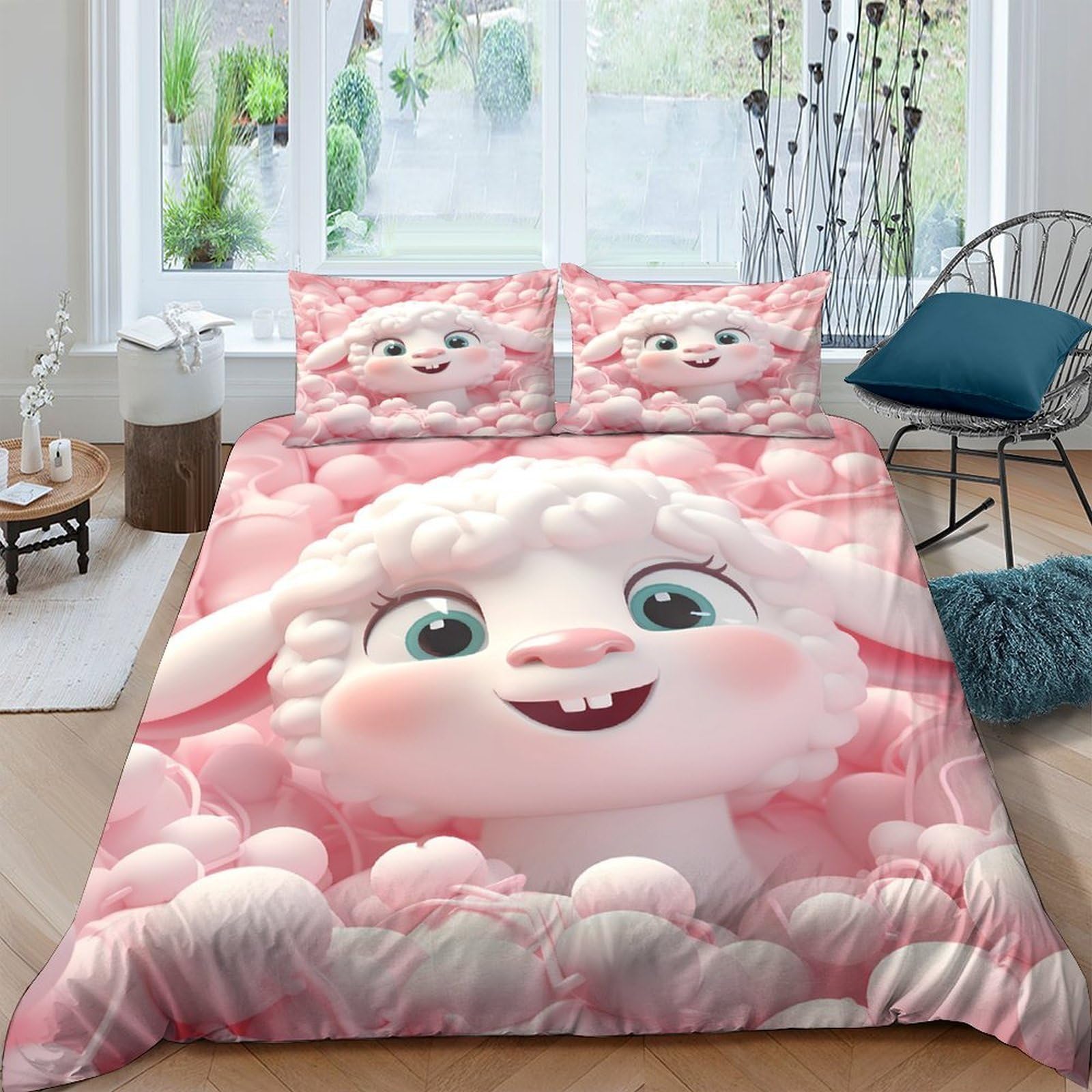 Ctjqhvkz Style-3 3D Printed Cute Cartoon Lamb Fitted Sheet Microfiber Pink Cloud Bed Cover For Bedroom Dorm Mattress Protection Decor Single（135X200cm）