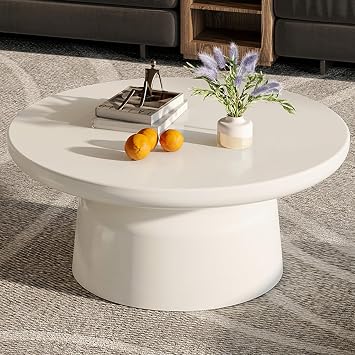 Guyii Round Coffee Table, Creamy White Center Table, Modern Tea Table for Living Room, Bedroom, Easy Assembly