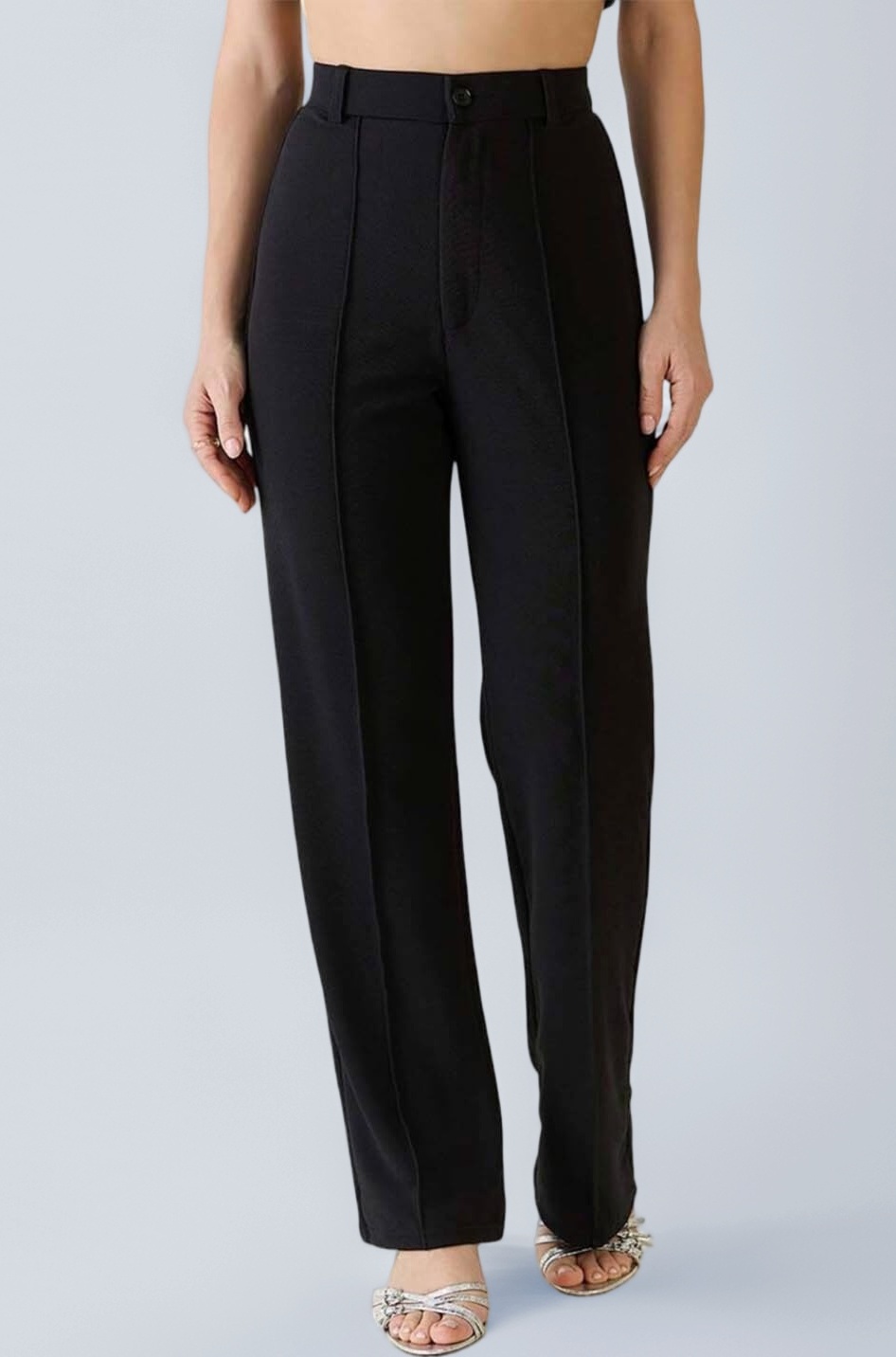 Women Polyester Blend Solid Trousers
