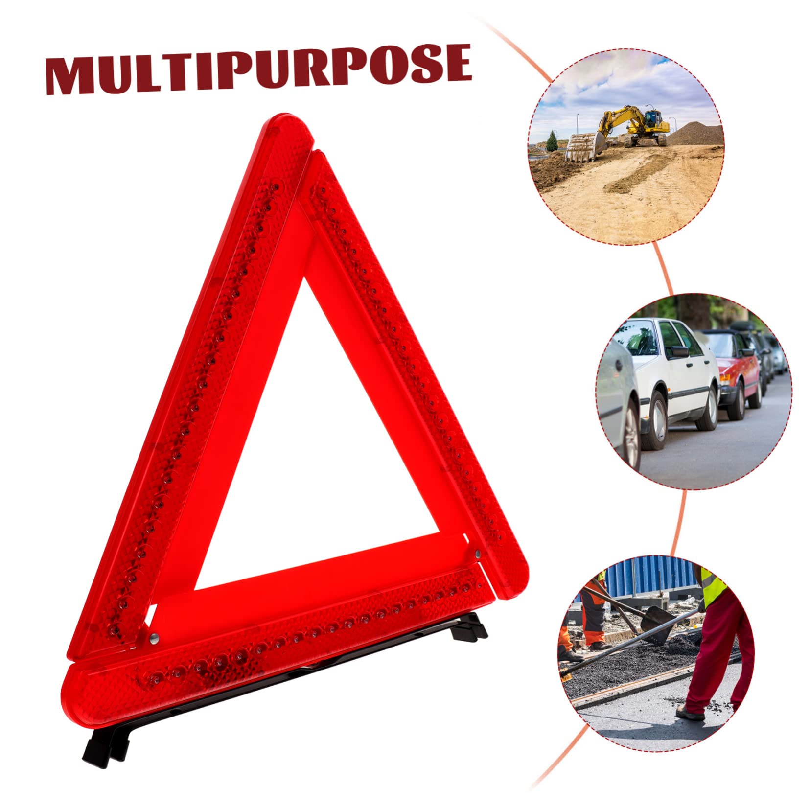 Triangolo Moto Omologato Piccolo Pieghevole, Luce Emergenza Auto a Led, Base Triangolare e Riflettente, per Sicurezza Stradale Notturna,