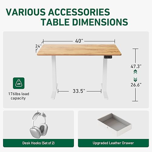 Miniatura 21 de FEZIBO Escritorio eléctrico de altura ajustable con cajón, tablero de 63 x 24 pulgadas, marco negro/parte superior negra Negro -,Luz rústica,Marrón