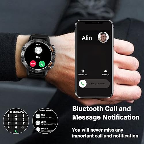 Miniatura 4 de ATEVENSE Reloj inteligente resistente para hombre llamadas Bluetooth responderhacer llamadas rastreador de salud rastreador de pasos impermeable con