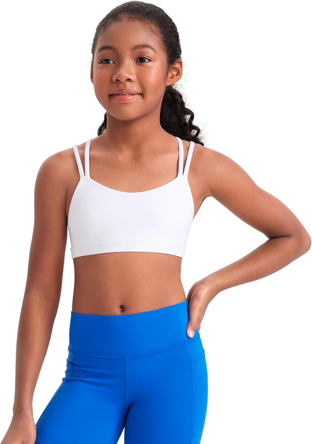 CRZ YOGA Girls Softness Mold Butterluxe Cross Sports Bra - Yoga Athletic Casual Double Spaghetti Strap Scoop Neck Kids Teen