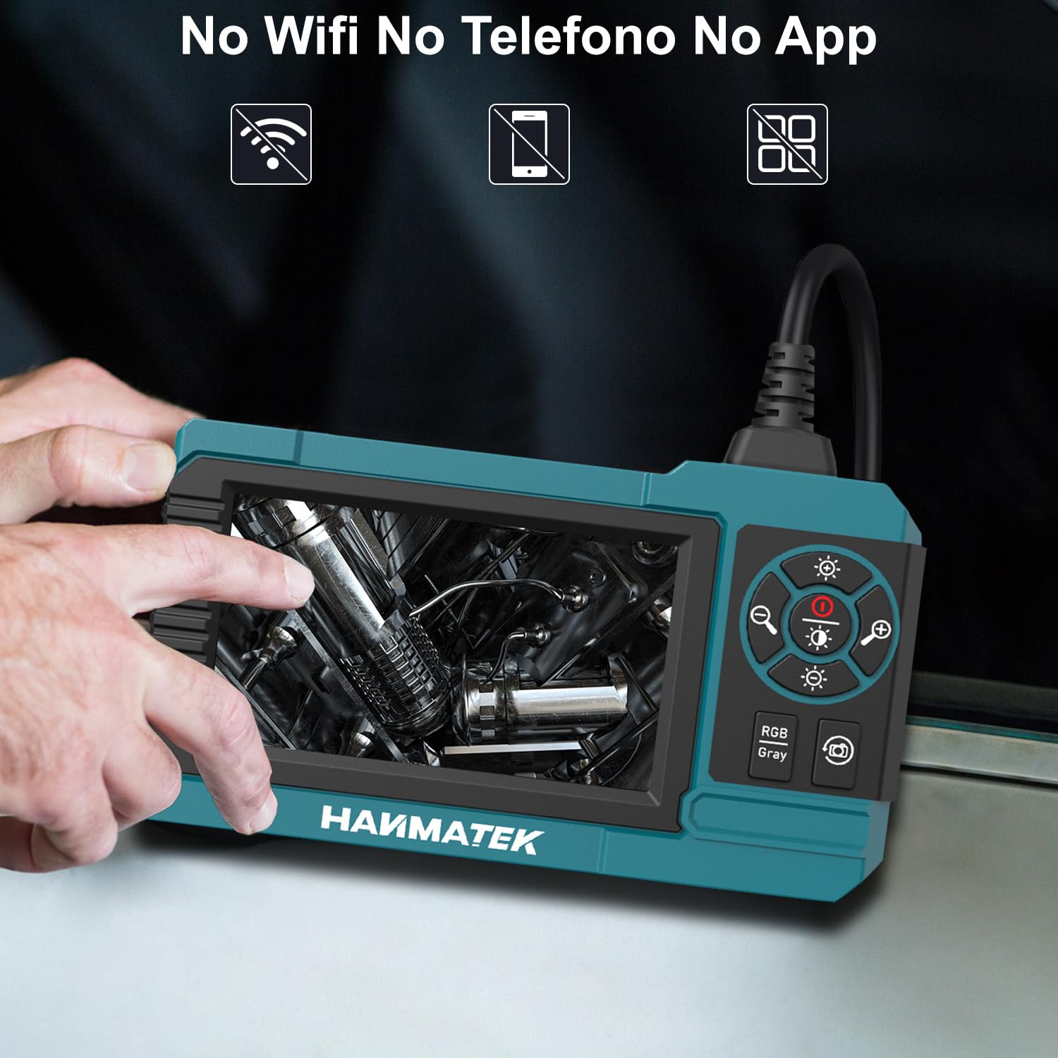 HANMATEK Endoscopio Industriale, Sonda con Telecamera Endoscopica 8mm, Schermo TFT 4.3''1080P, Cavo 5m Impermeabile IP67, 8 LED Regolabili, Ricarica USB-C, Rotazione 180° - IE01