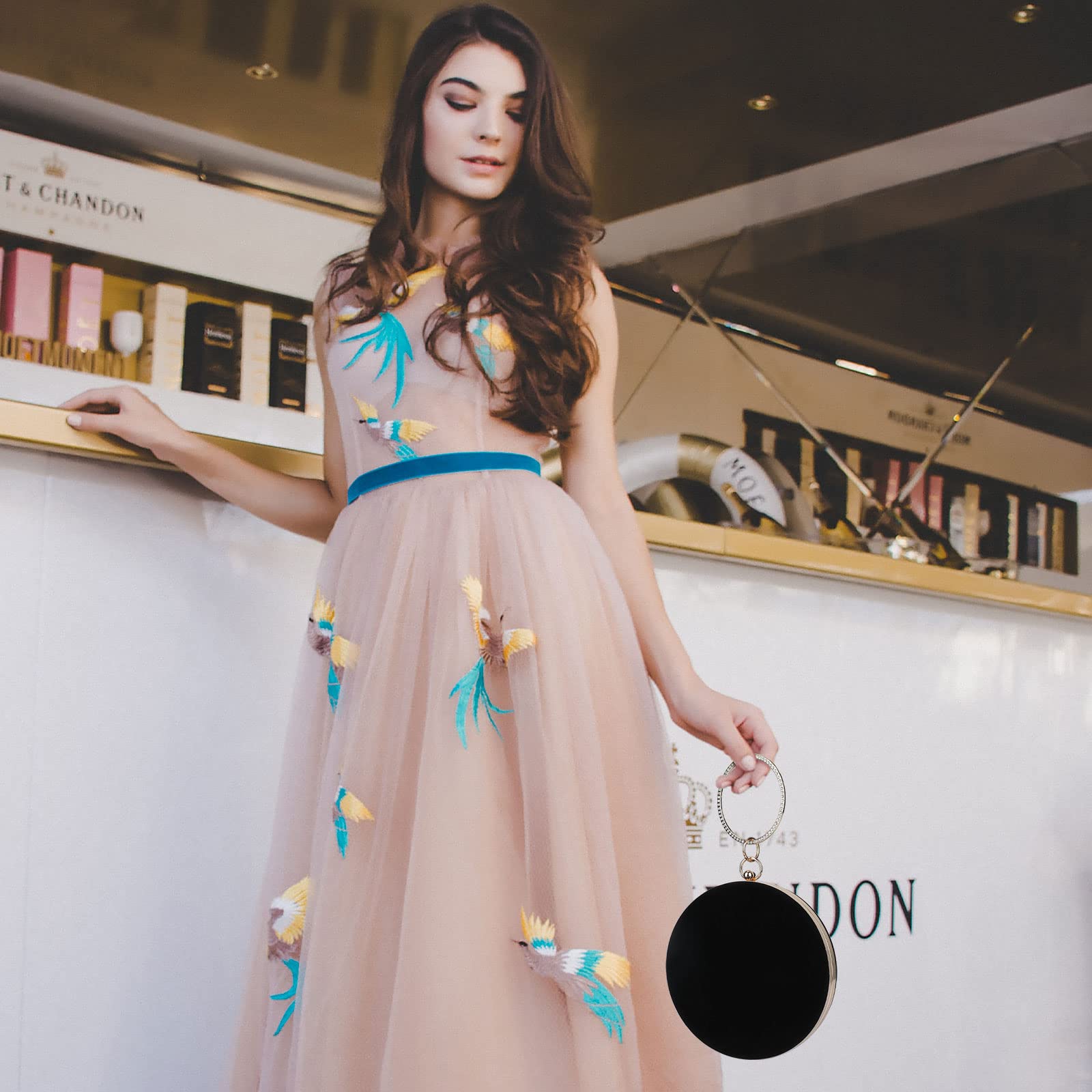 Selighting Elegante rotondo velluto frizione borse da sera per le donne formali da sposa frizione borsa da sposa promenade cocktail party borse, nero