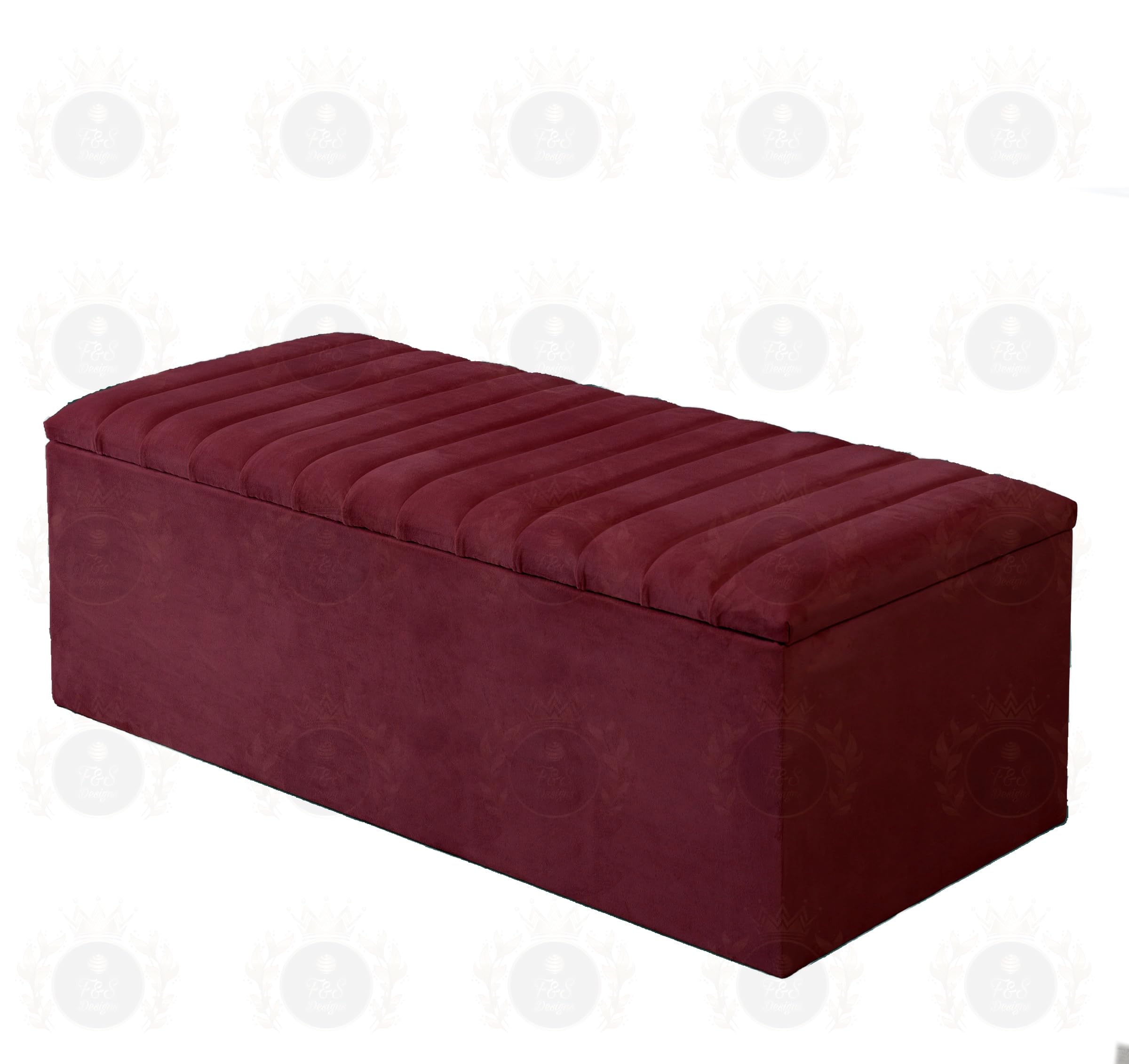 F&S Designs Ottoman Storage Box Atlanta Plush Velvet Upholstered Blanket Toy Box (Burgundy)