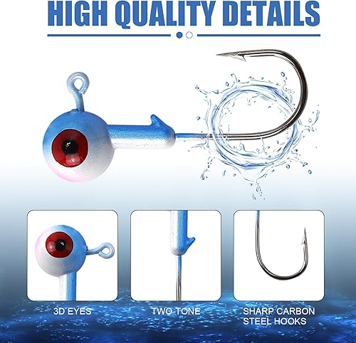 Miniatura 2 de 15-50pcs pesca jig heads ganchos Set 3D ojos alto carbono redondo Crappie jigs 132-12OZ pesca jig hooks surtido jig heads agua salada agua dulce