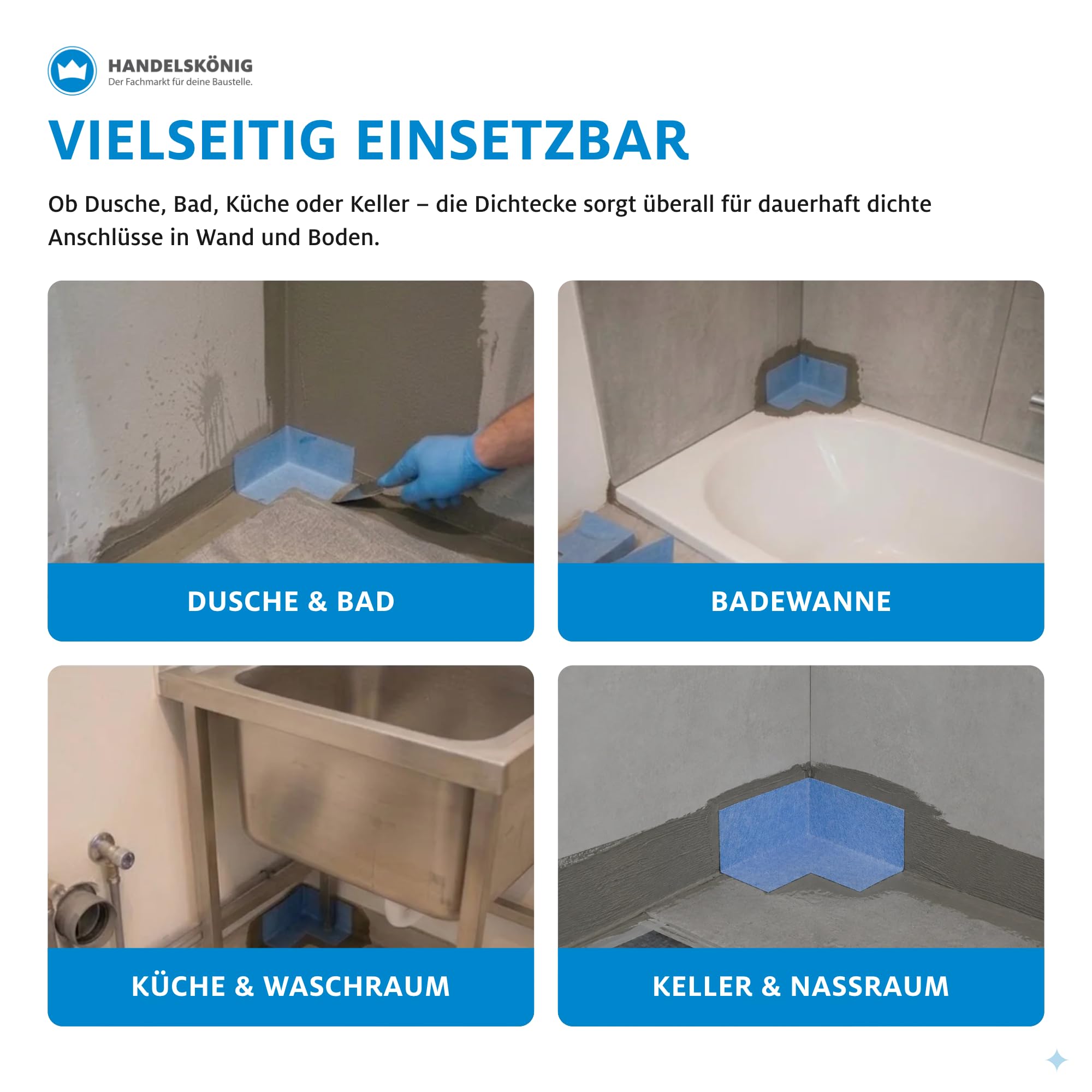 Handelskönig 25x Dichtungsband Innenecke, für Dusche, Bad & Küche, Abdichtungsband unter Fliesen, Wasserdicht & Dauerelastisch, Dichtband Innenecke für Flüssigfolie & Dichtschlämme