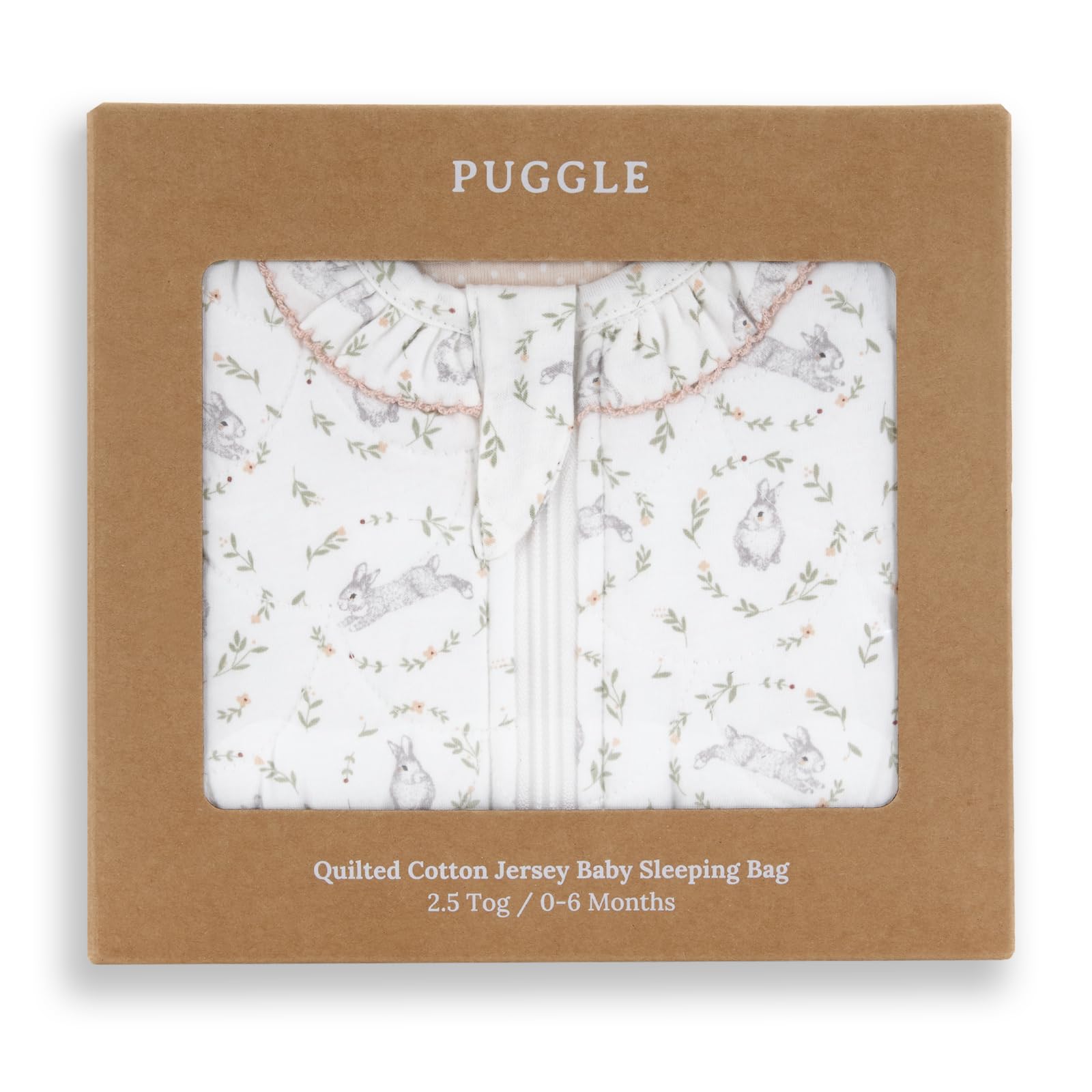 Puggle Vintage Blossom 2.5 Tog Pure Cotton Jersey Quilted Baby Sleeping Bag - White (0-6 Months)
