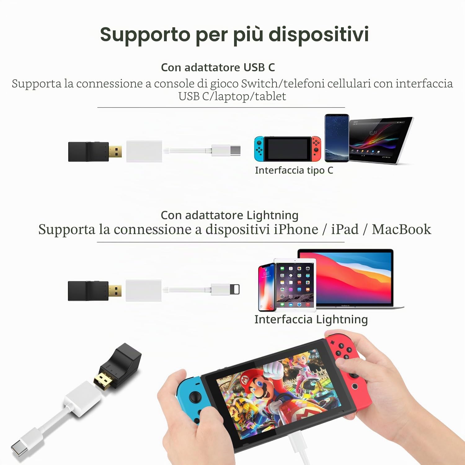 Isobel Trasmettitore USB Bluetooth 5.0 con ingresso ottico digitale, adattatore audio wireless a bassa latenza Aux per TV PC Switch PS Xbox Console 2 dispositivi contemporaneamente