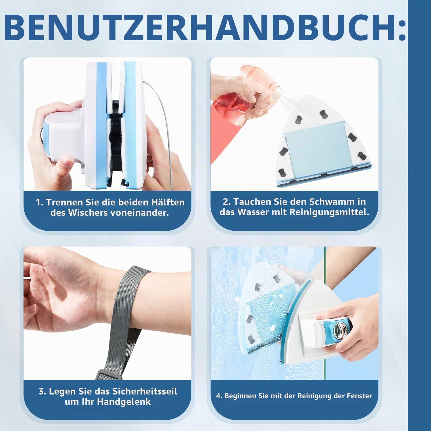 Doppelseitiger magnetischer Fensterreiniger, Verstellbarer magnetischer Doppelfensterwischer, Ausrüstungsreinigungsbürste, geeignet für 3–30 mm Dicke von Hochhaus- und Automobilglasfenstern (1
